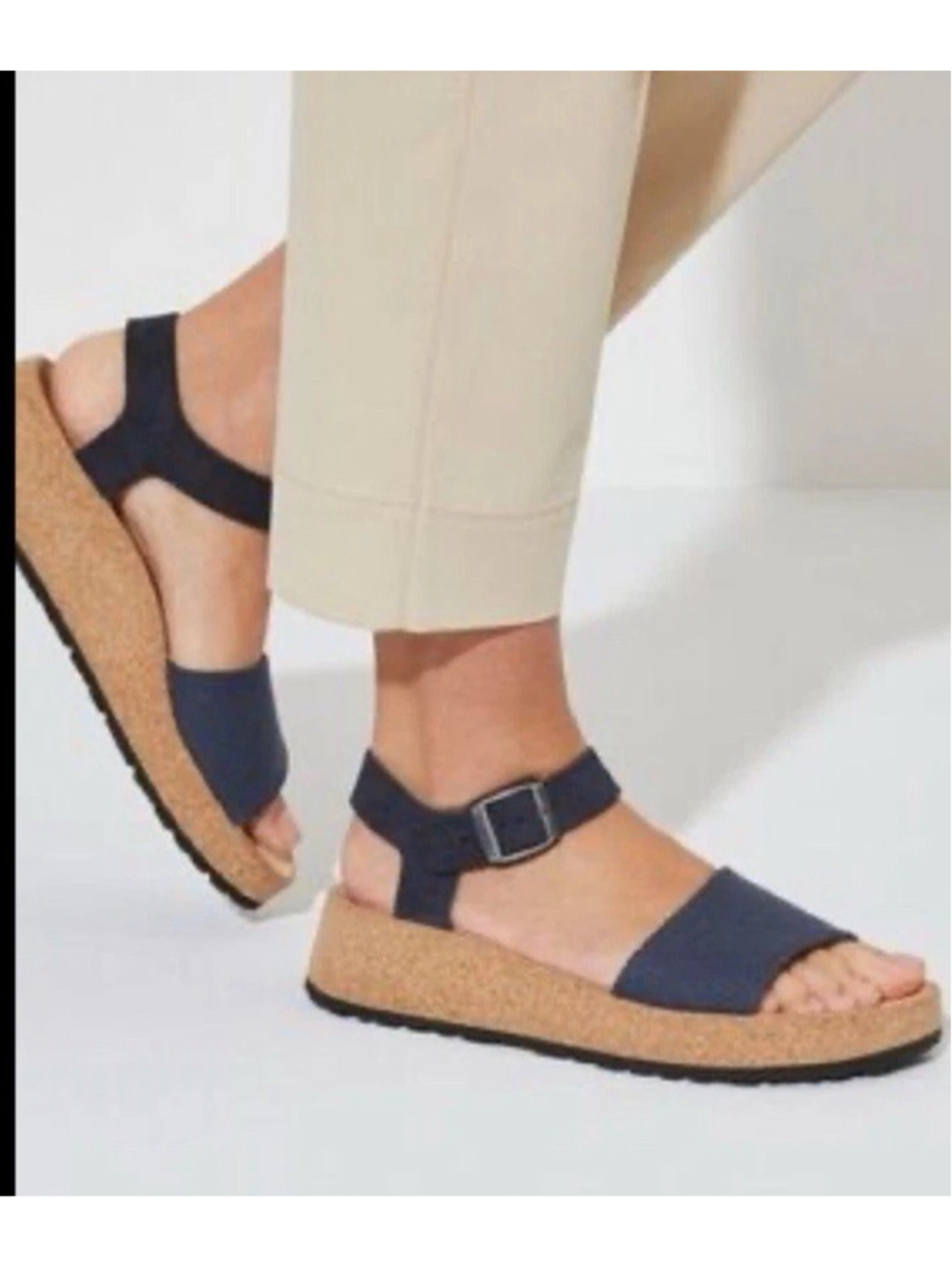 Papillio by Birkenstock Glenda Blue Nubuck Leather Platform Wedge Sandals 41 L10